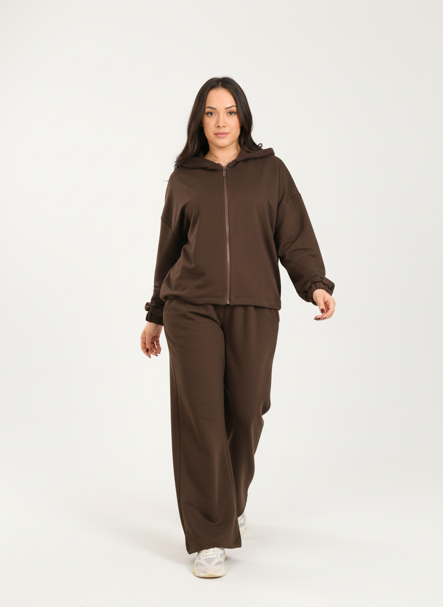 Essential Zip Hoodie Suit – Chocolate Brown
